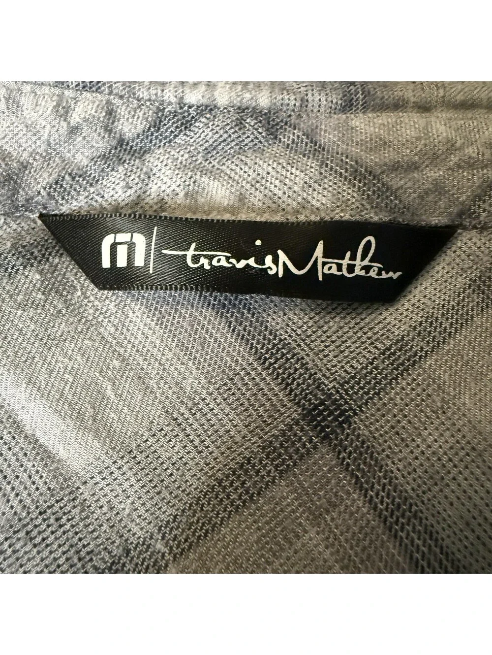 TravisMathew Gray Plaid Button Front Shirt Large Rayon Cotton Lightweight